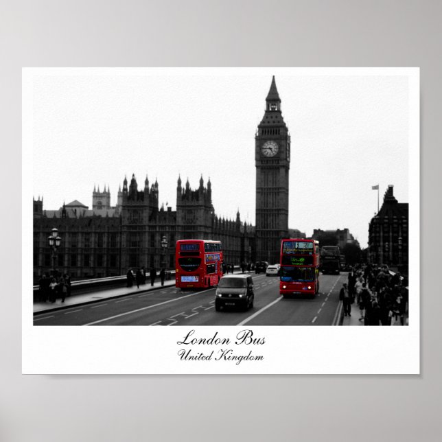 London Bus, Big Ben and the Houses of parliament Poster (Front)