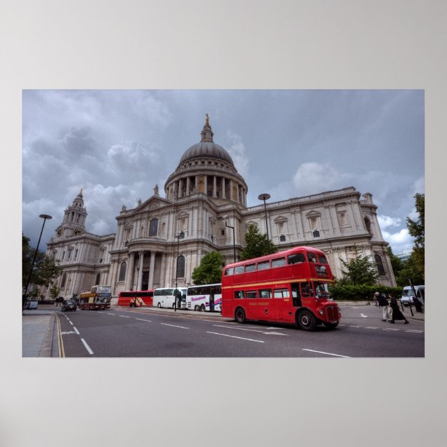 London Bus passes St Pauls Cathedral England Poster (Front)