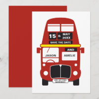 London Bus Save the Date card RED