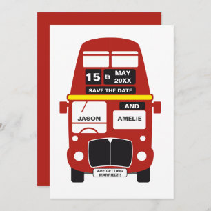 London Bus Save the Date card RED