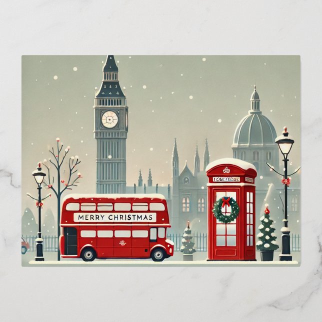 London Christmas | Big Ben & Festive London Foil Holiday Postcard (Front)