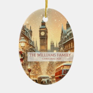 London Christmas Festive Scene. Personalized Ceramic Ornament
