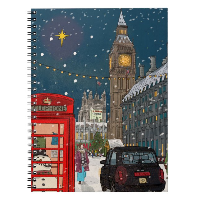 London Christmas Night Cityscape Retro-inspired Notebook (Front)