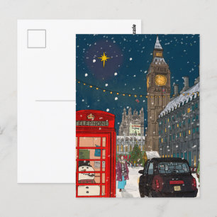 London Christmas Night Cityscape Retro-inspired Postcard