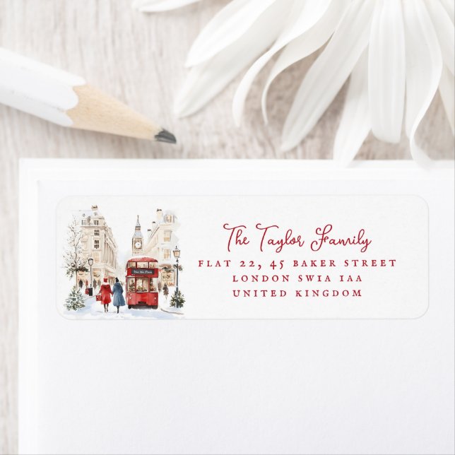 London Christmas Watercolor City Scene Address (Insitu)