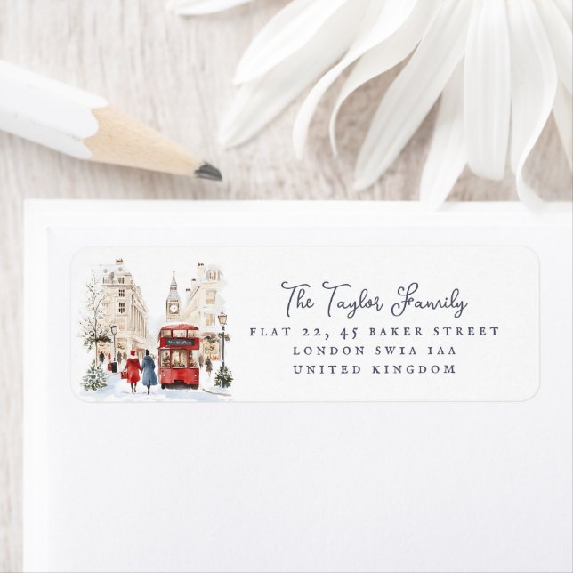 London Christmas Watercolor City Scene Adresse (En situation)