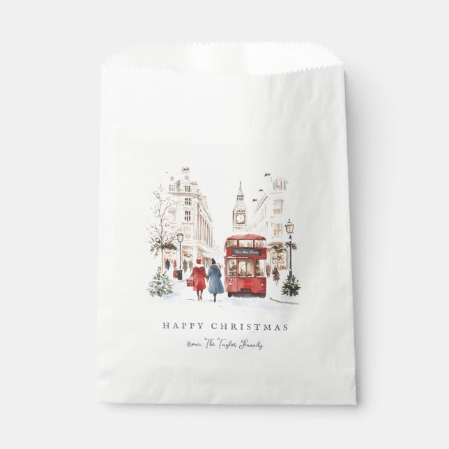 London Christmas Watercolor City Scene Favour Bag (Front)
