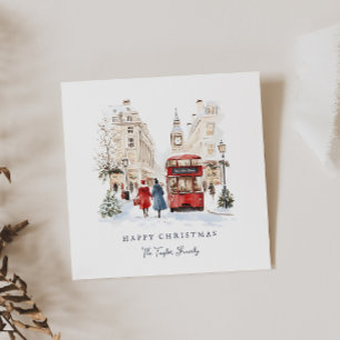 London Christmas Watercolor City Scene Holiday Card
