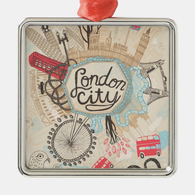 London City Doodle Art Metal Ornament (Front)