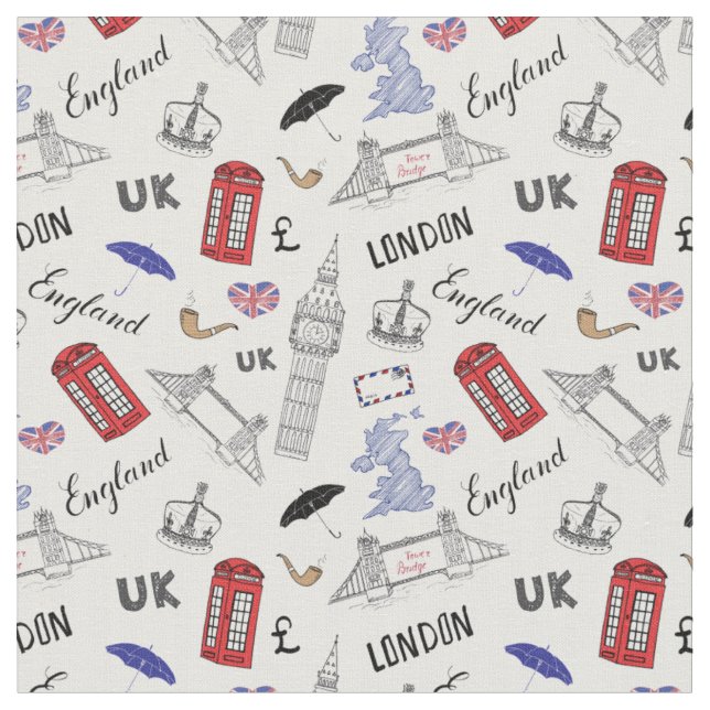London City Doodles Pattern Fabric (Close Up)