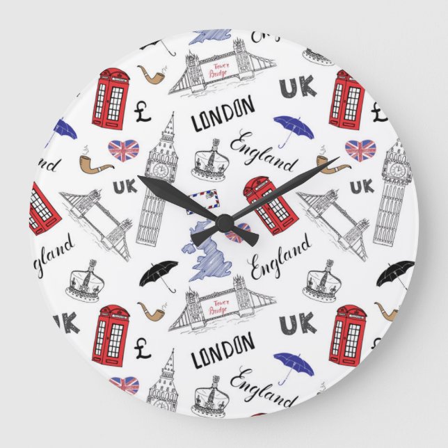 London City Doodles Pattern Large Clock (Front)