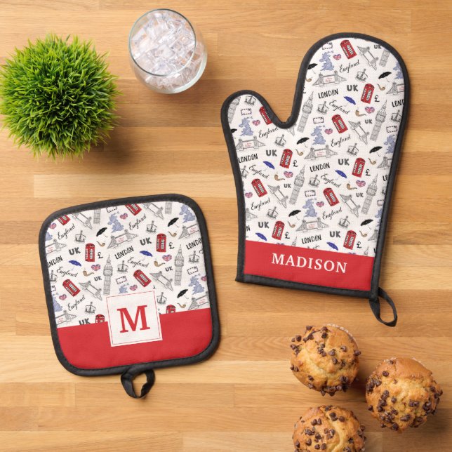 London City Doodles Pattern Oven Mitt & Pot Holder Set (Top Down)