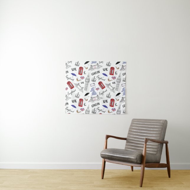 London City Doodles Pattern Tapestry (In Situ (Horizontal))