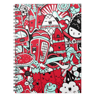 London City Scene, Cute Doodle Characters Notebook