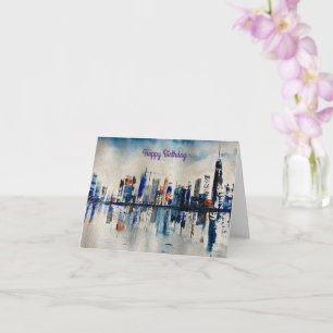 London City Skyline Abstract Painting Card