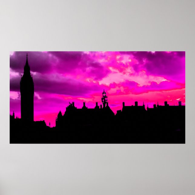 London City Sunset Panorama UK Travel Poster (Front)