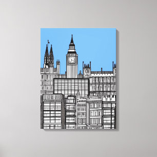 London Cityscape Black and White Canvas Print