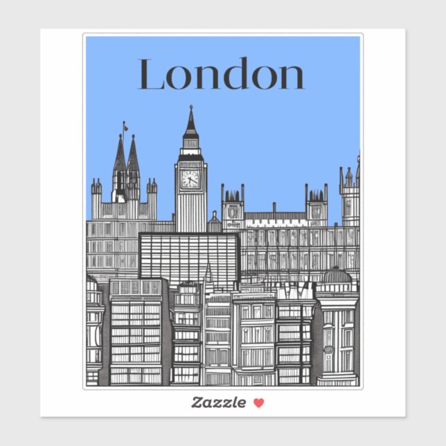 London Cityscape Black & White with Blue Sky (Sheet)