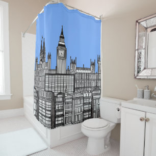 London Cityscape in Black and White with Blue Sky
