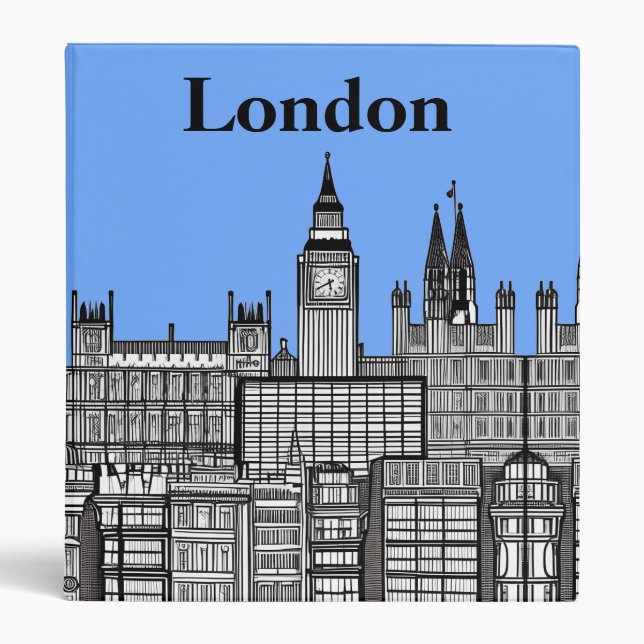 London Cityscape in Black and White with Blue Sky  Binder (Front)