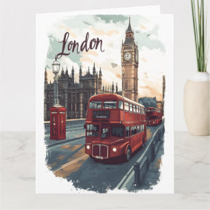 London Cityscape with Double-Decker Bus & Big Ben Card