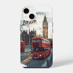 London Cityscape with Double-Decker Bus & Big Ben iPhone 14 Case