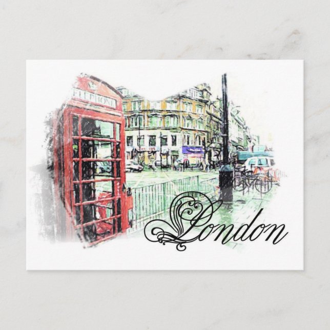 London Coloured  Sketch Postcard (Front)