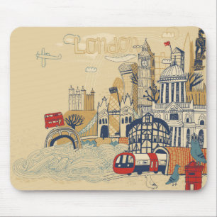 London Doodle Scene Mouse Pad