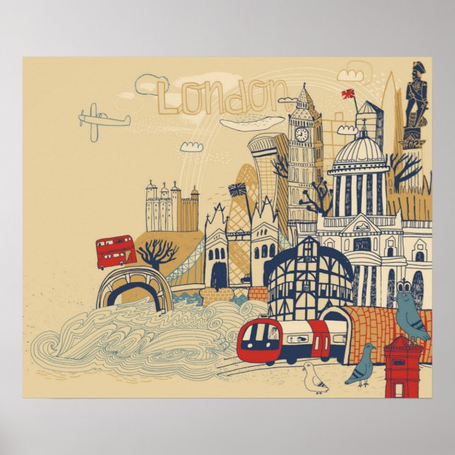 London Doodle Scene Poster (Front)