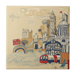 London Doodle Scene Tile