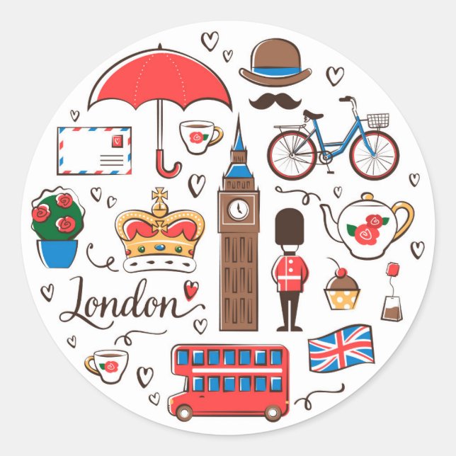 London Doodles Classic Round Sticker (Front)