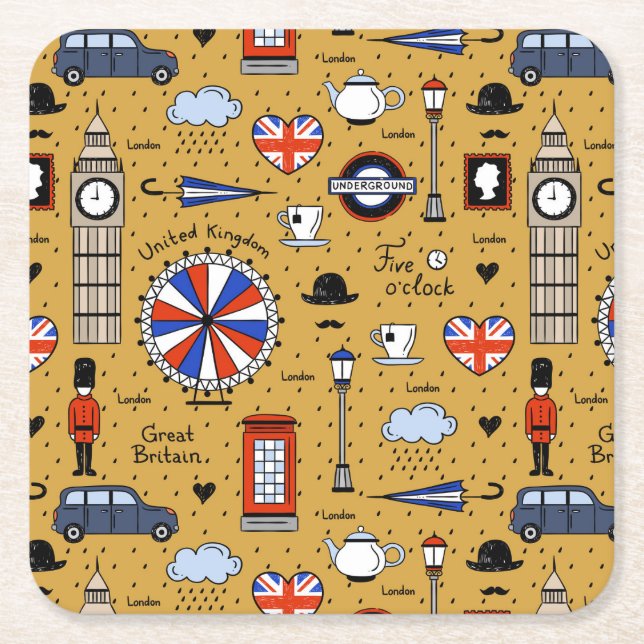 London Doodles Square Paper Coaster (Front)