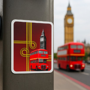 London Double Decker Bus and Big Ben Square Sticker