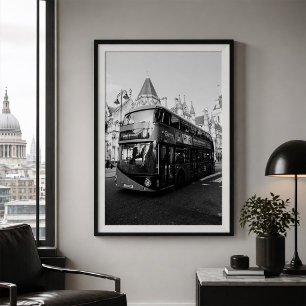London Double Decker Bus Black and White Poster