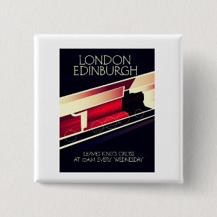 London Edinburgh Locomotive vintage style poster 2 Inch Square Button