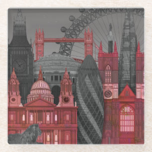 London Elevations by Night - Red Glass Coaster
