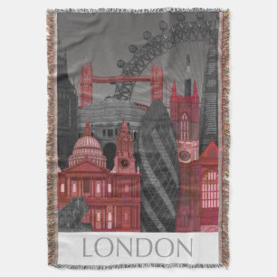 London Elevations by Night - Red Throw Blanket