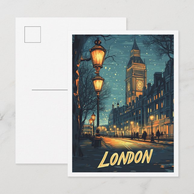 London England Art Vintage Illustration Travel Postcard (Front/Back)