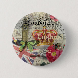 London England Artwork Vintage Travel Print 2 Inch Round Button