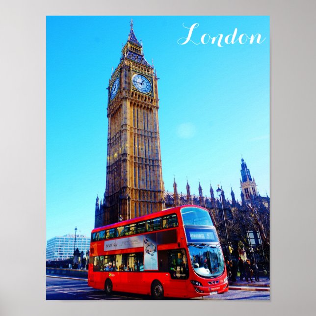 London England Big Ben Red Bus Poster (Front)