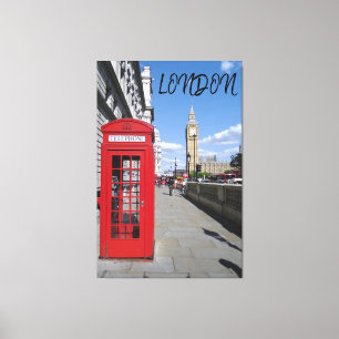 London England Big Ben Vintage Black White Red Bus Canvas Print