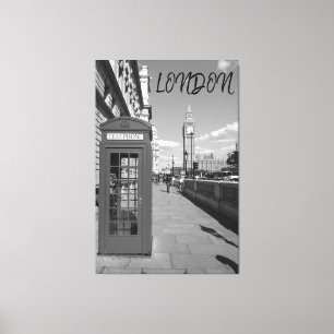 London England Big Ben Vintage Black White Red Bus Canvas Print