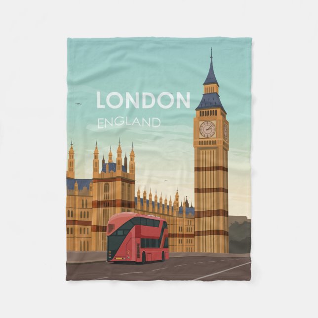 London England Big Ben Vintage Travel Fleece Blanket (Front)