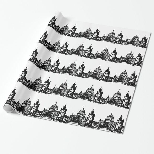 London England Black Pattern Retro Vintage Wrapping Paper (Unrolled)