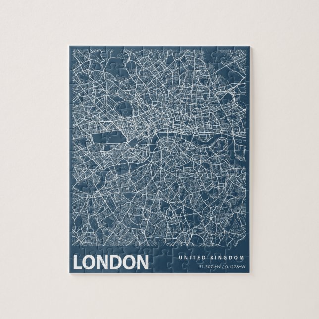 London England City Map Line Art Blue Print Jigsaw Puzzle (Vertical)