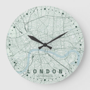 London England City Map Minimal Design Large Clock