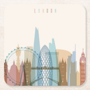 London, England City Skyline Square Paper Coaster