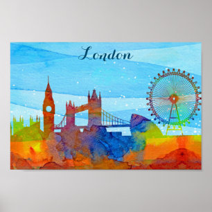 London England City Skyline Watercolor Poster