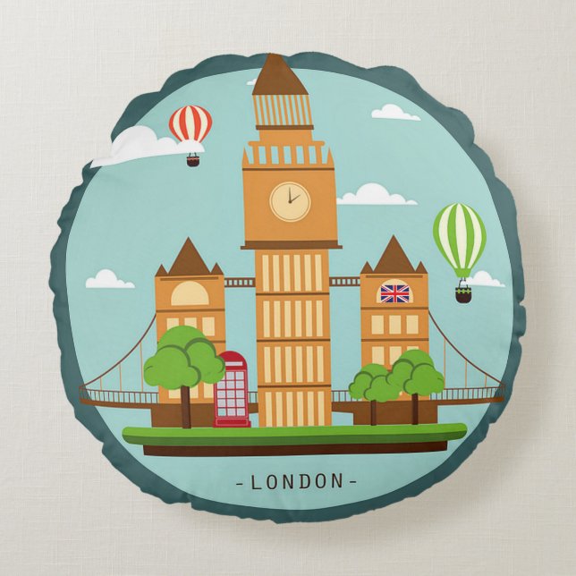 London, England clipart Round Pillow (Front)