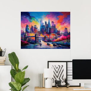 London England Colourful Abstract Art Poster